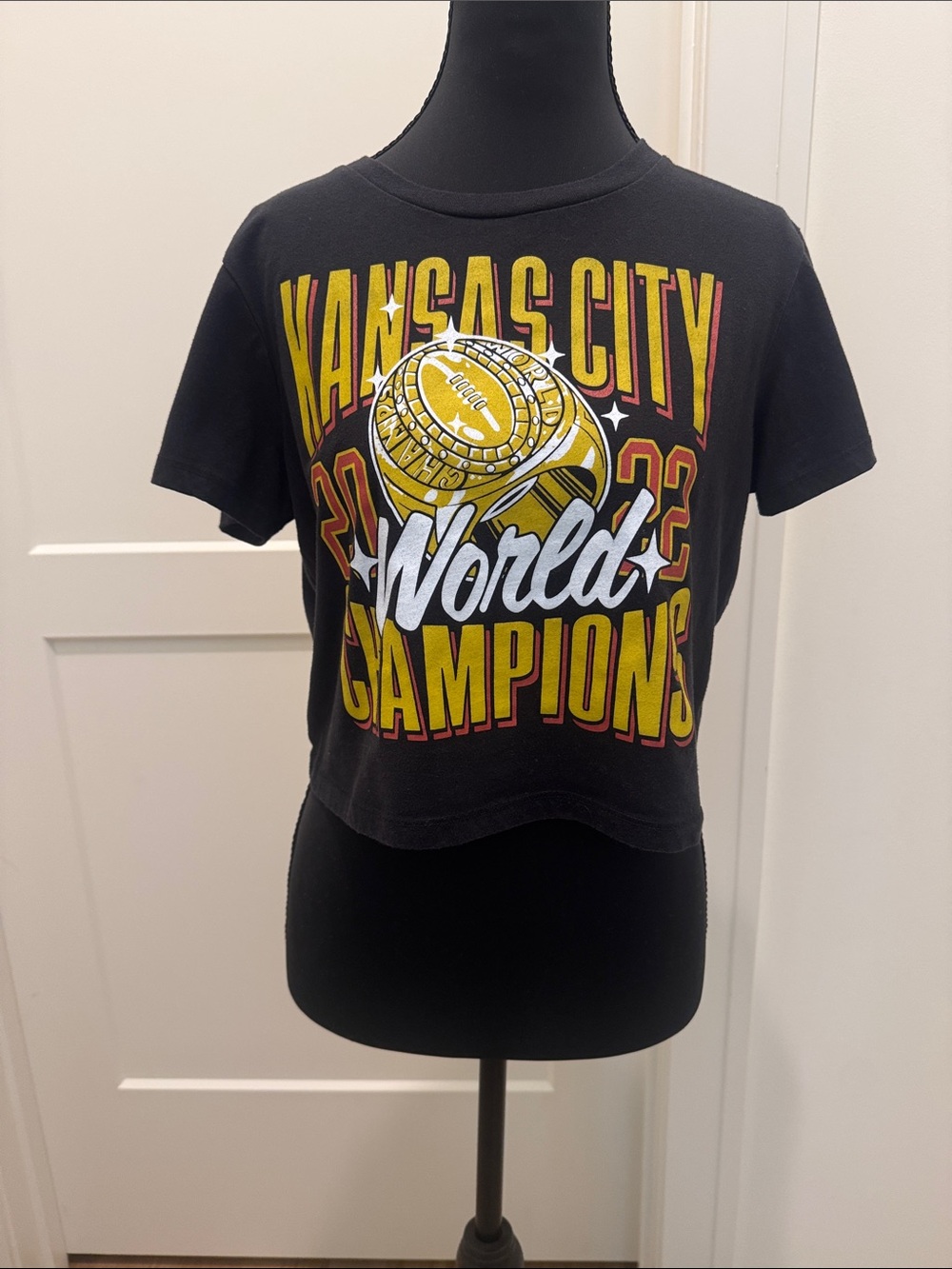 Kansas City World Champions Graphic Crop Tee - Black & Yellow Accent